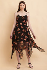 Seekatel Black Printed ALine Georgette Midi Dress