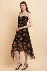 Seekatel Black Printed ALine Georgette Midi Dress