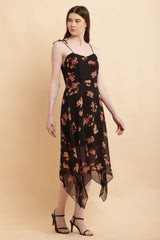 Seekatel Black Printed ALine Georgette Midi Dress