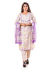 Ivory Purple Floral Print Cotton Salwar Kameez Set for Women