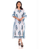 White Blue Floral Print Cotton Kaftan Dress