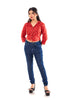 Red Floral Print Cotton Collared Crop Top for Women