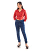 Red Floral Print Cotton Collared Crop Top for Women