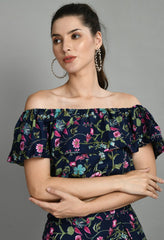 Women's Two Piece Outfit Floral Crop Top and Split Long Skirt Set