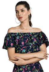 Women's Two Piece Outfit Floral Crop Top and Split Long Skirt Set