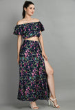 Women's Two Piece Outfit Floral Crop Top and Split Long Skirt Set