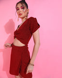 Red V-Neck Waist Cut Out Sheath Dress