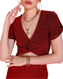 Red V-Neck Waist Cut Out Sheath Dress