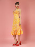 Women Yellow Printed A-Line Midi Dress