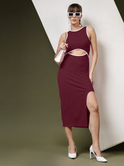 Women's Cutout Maroon Midi Dress