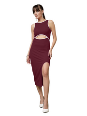 Women's Cutout Maroon Midi Dress