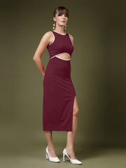 Women's Cutout Maroon Midi Dress