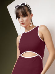 Women's Cutout Maroon Midi Dress