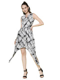 Monochrome Plaid Handkerchief Hem Dress