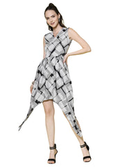 Monochrome Plaid Handkerchief Hem Dress