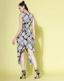 Monochrome Plaid Handkerchief Hem Dress
