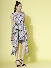 Monochrome Plaid Handkerchief Hem Dress