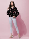 Floral Printed Round Neck Long Puff Sleeves Regular Top