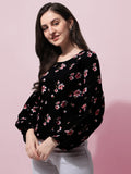 Floral Printed Round Neck Long Puff Sleeves Regular Top