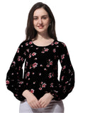 Floral Printed Round Neck Long Puff Sleeves Regular Top