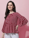 Casual Balloon Sleeve Red Top