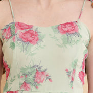 Light Green Printed A Line Georgette Dress