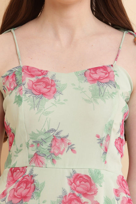 Light Green Printed A Line Georgette Dress