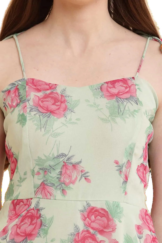 Light Green Printed A Line Georgette Dress