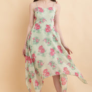 Light Green Printed A Line Georgette Dress