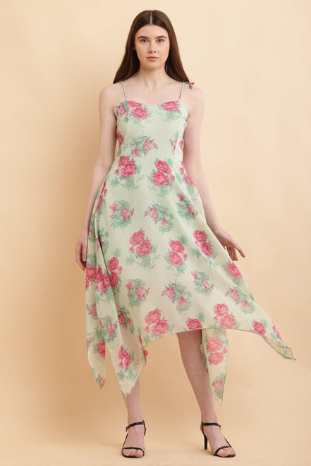 Light Green Printed A Line Georgette Dress