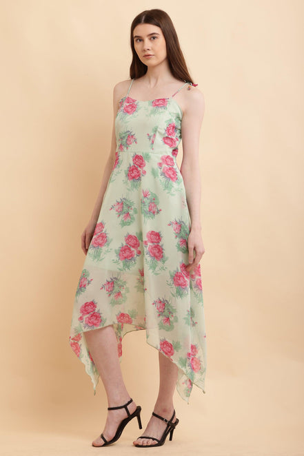 Light Green Printed A Line Georgette Dress