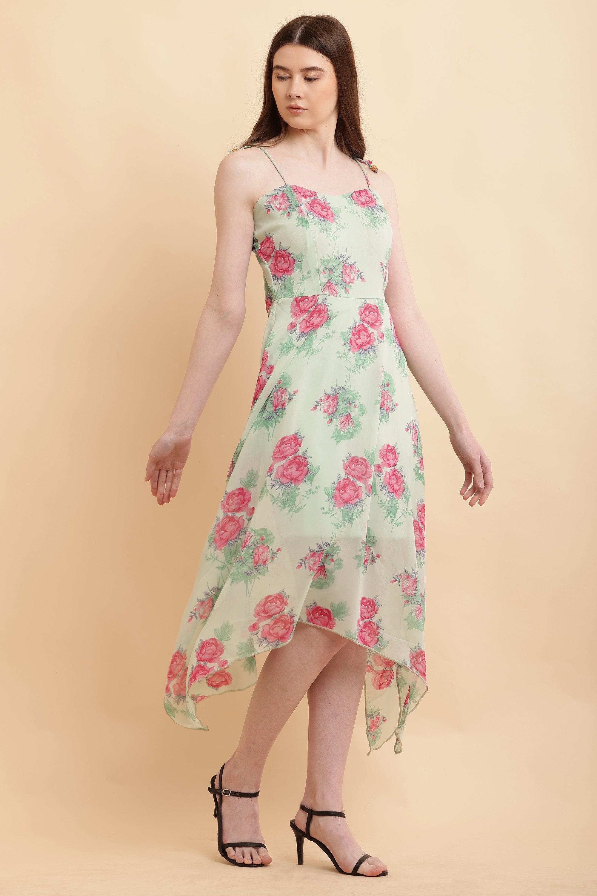 Light Green Printed A Line Georgette Dress