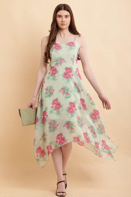 Light Green Printed A Line Georgette Dress