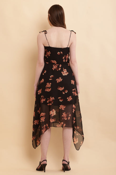 Seekatel Black Printed ALine Georgette Midi Dress