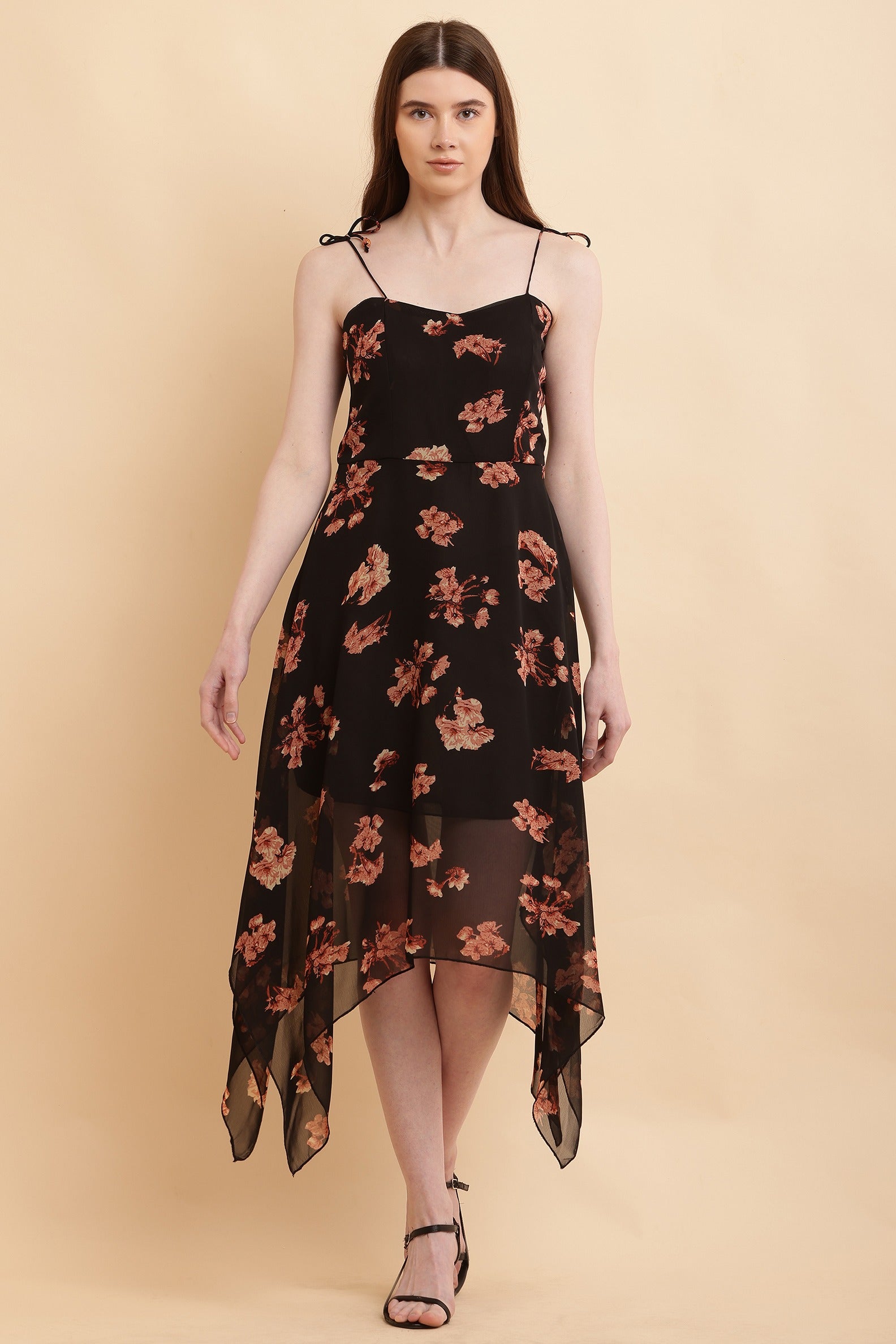 Seekatel Black Printed ALine Georgette Midi Dress