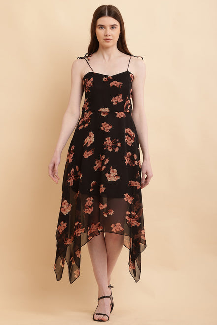 Seekatel Black Printed ALine Georgette Midi Dress