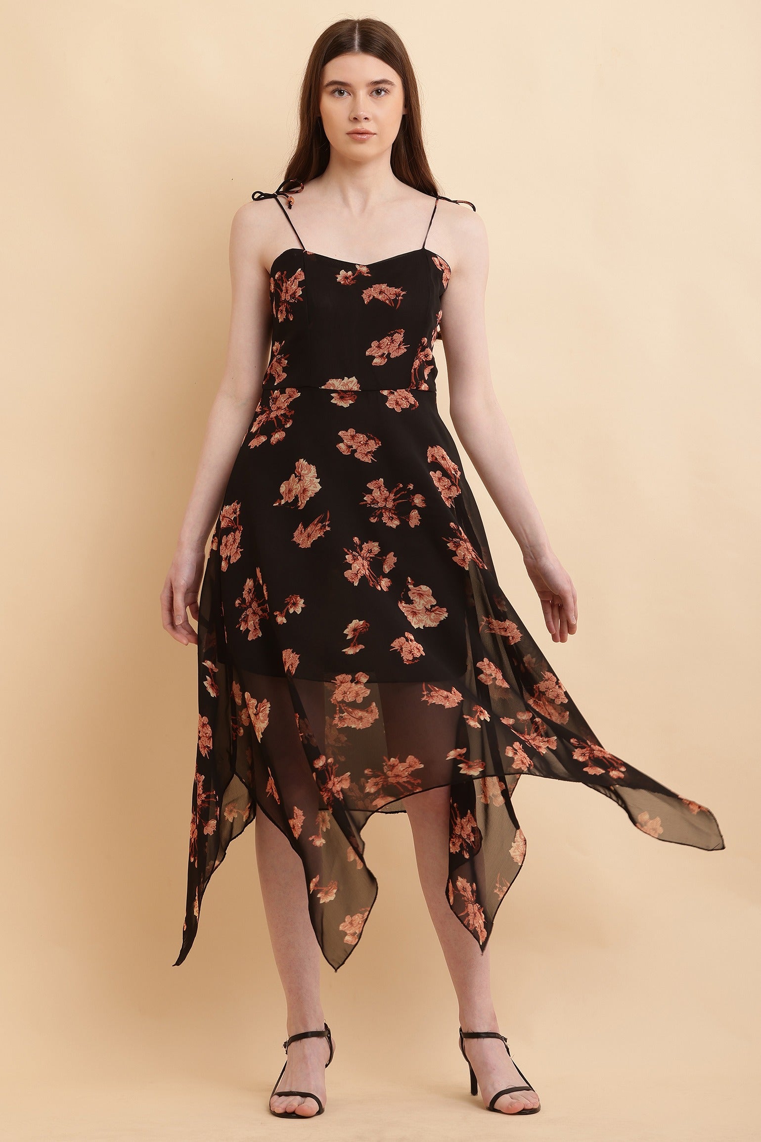 Seekatel Black Printed ALine Georgette Midi Dress