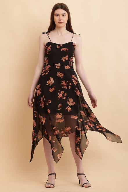 Seekatel Black Printed ALine Georgette Midi Dress