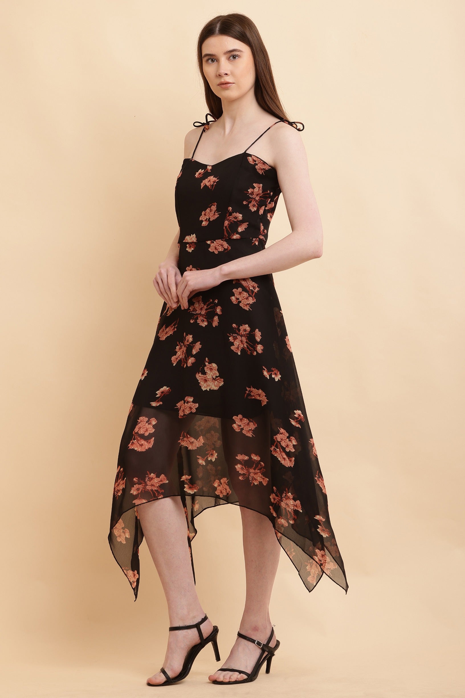 Seekatel Black Printed ALine Georgette Midi Dress