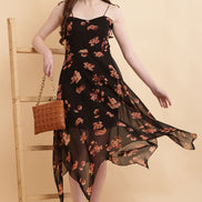 Seekatel Black Printed ALine Georgette Midi Dress