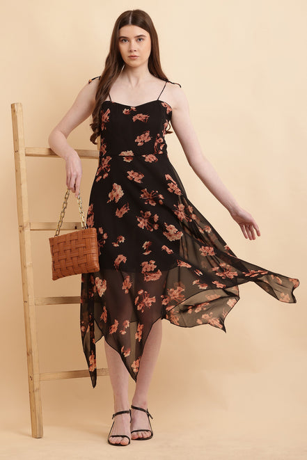 Seekatel Black Printed ALine Georgette Midi Dress