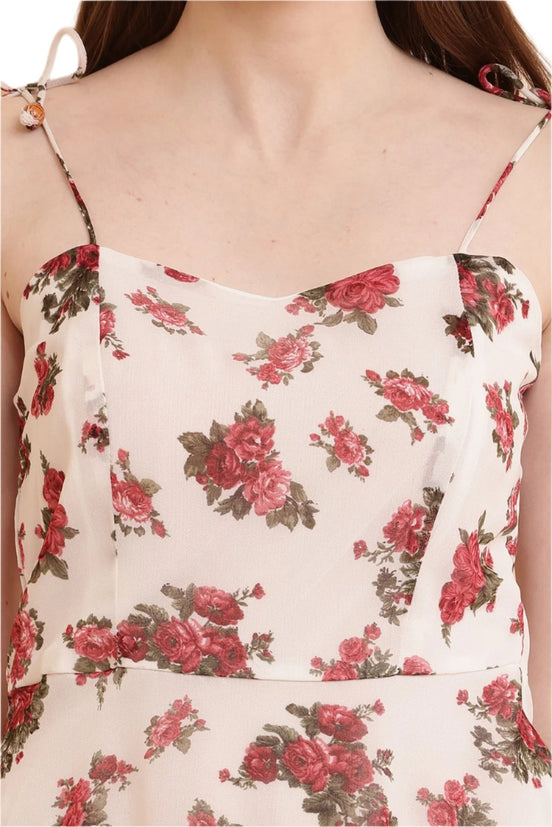 Seekatel White Printed ALine Georgette Midi Dress
