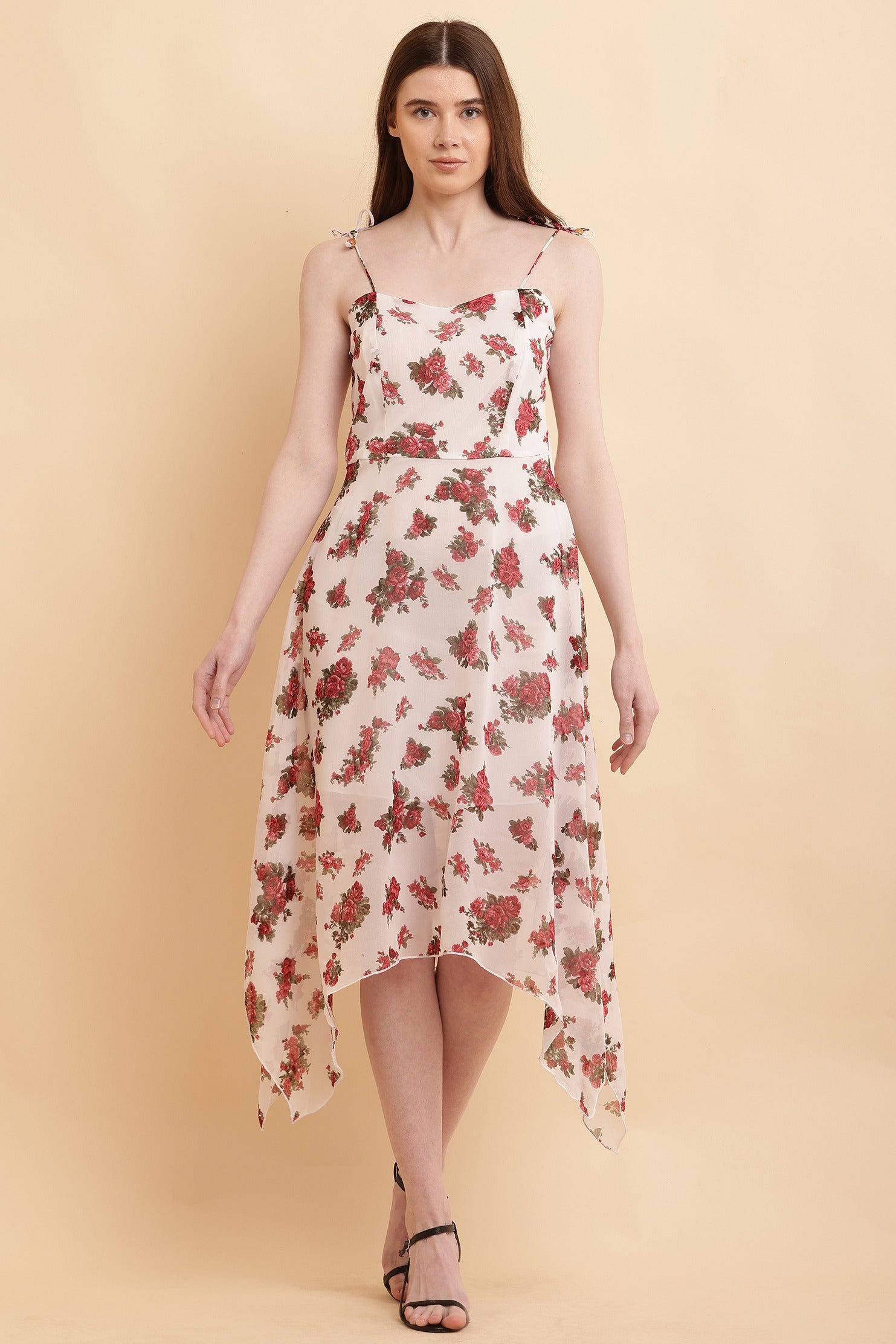 Seekatel White Printed ALine Georgette Midi Dress