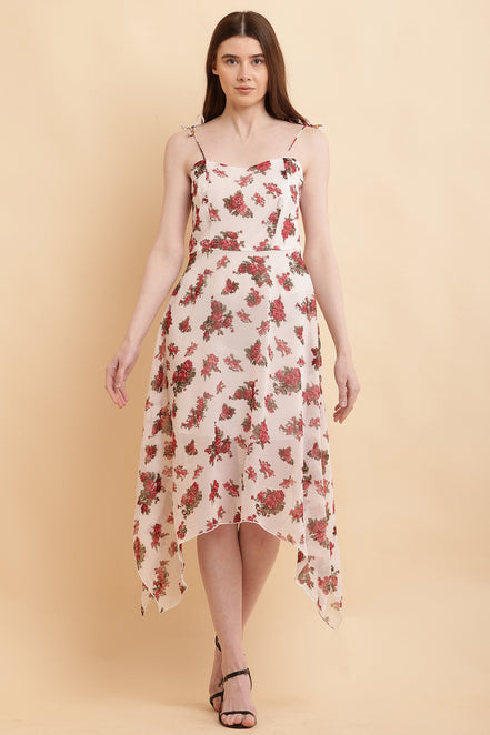 Seekatel White Printed ALine Georgette Midi Dress