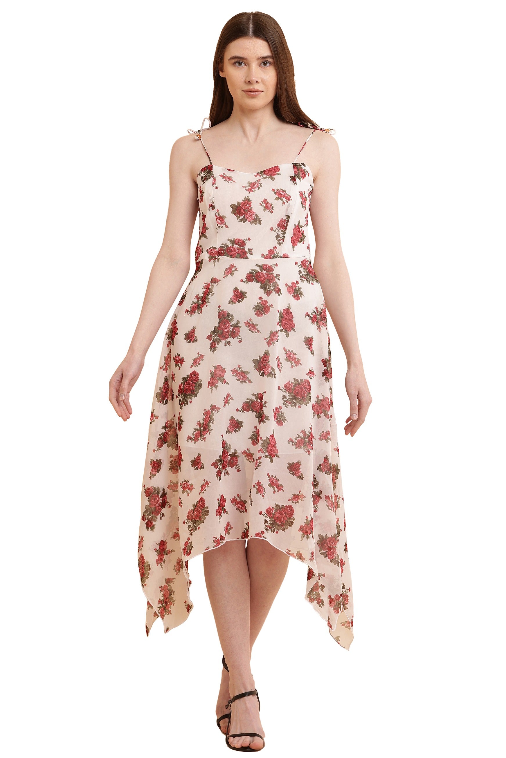 Seekatel White Printed ALine Georgette Midi Dress