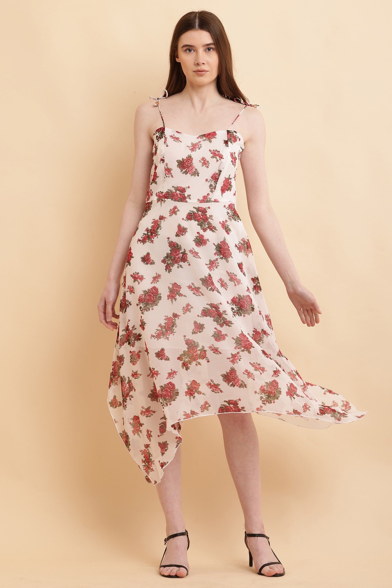 Seekatel White Printed ALine Georgette Midi Dress