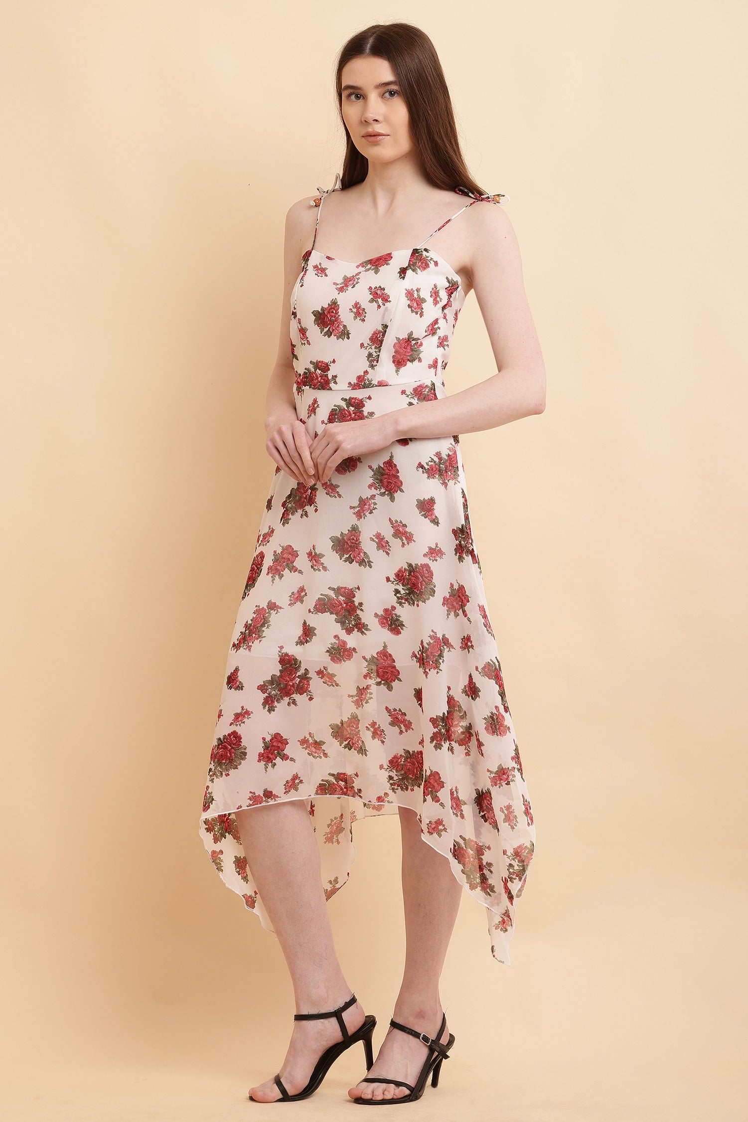 Seekatel White Printed ALine Georgette Midi Dress