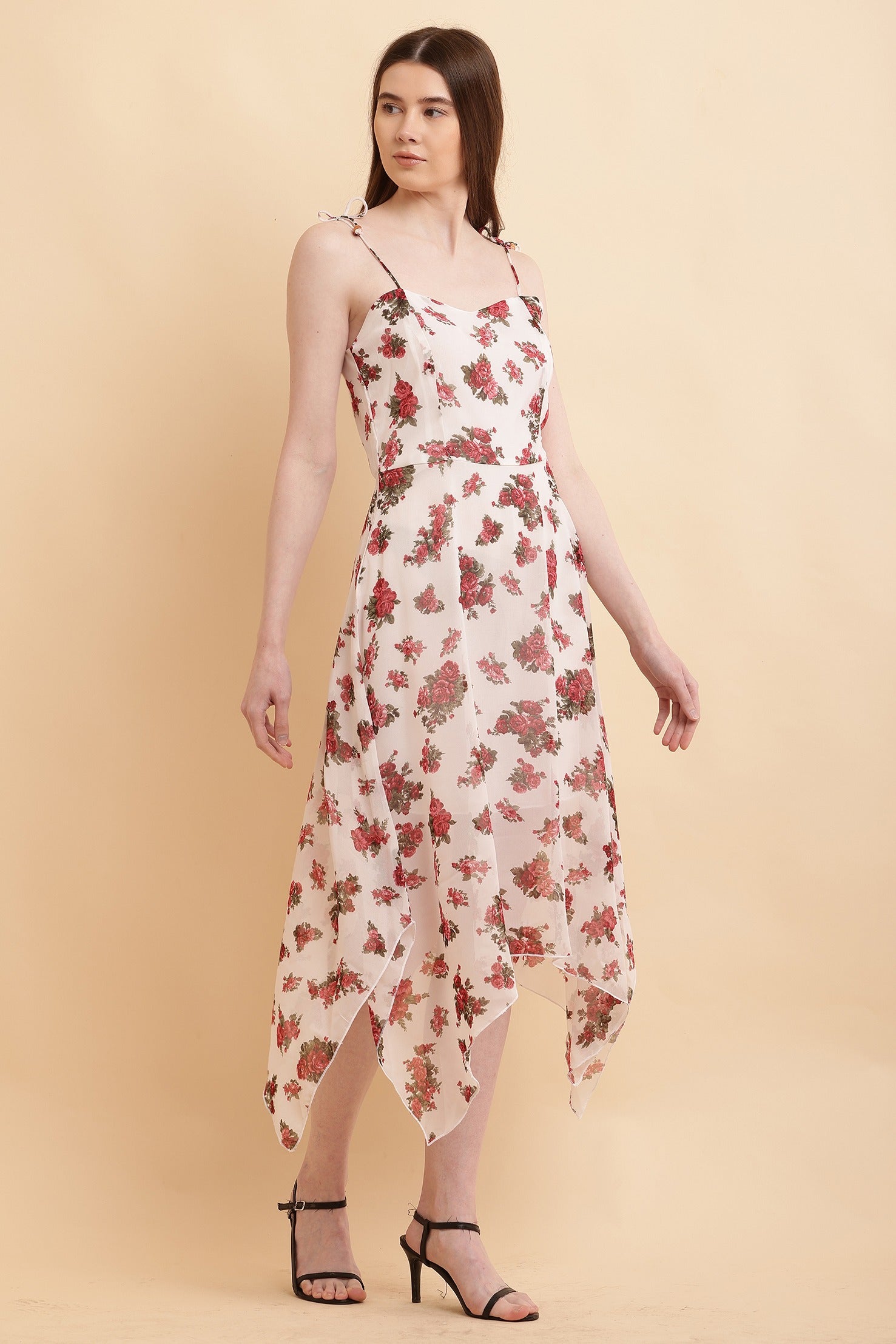 Seekatel White Printed ALine Georgette Midi Dress