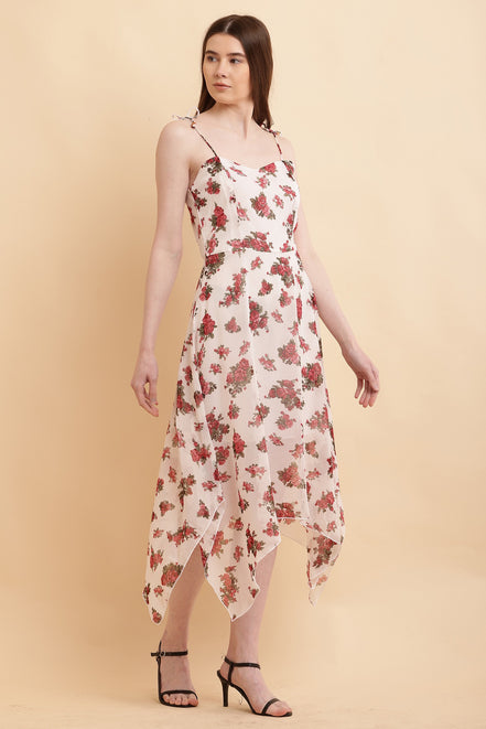 Seekatel White Printed ALine Georgette Midi Dress