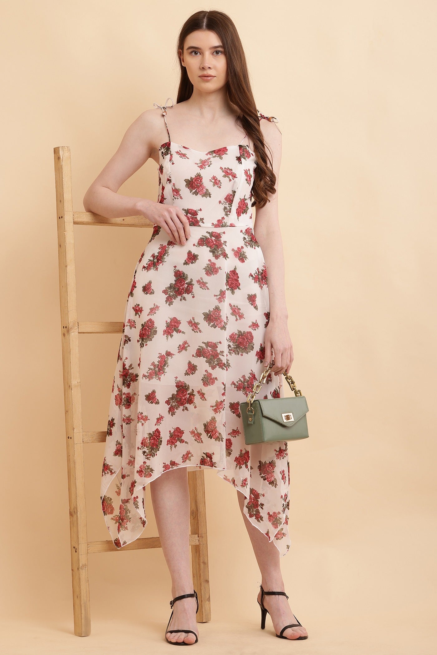 Seekatel White Printed ALine Georgette Midi Dress